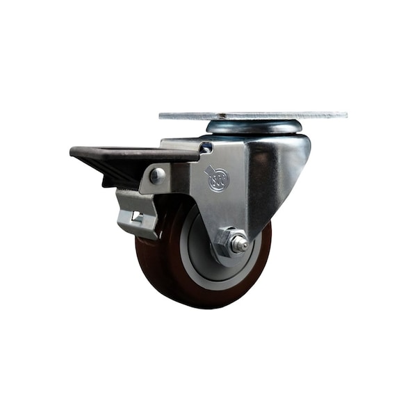 3'' Maroon Poly Wheel Swivel Top Plate Caster Posi Brake